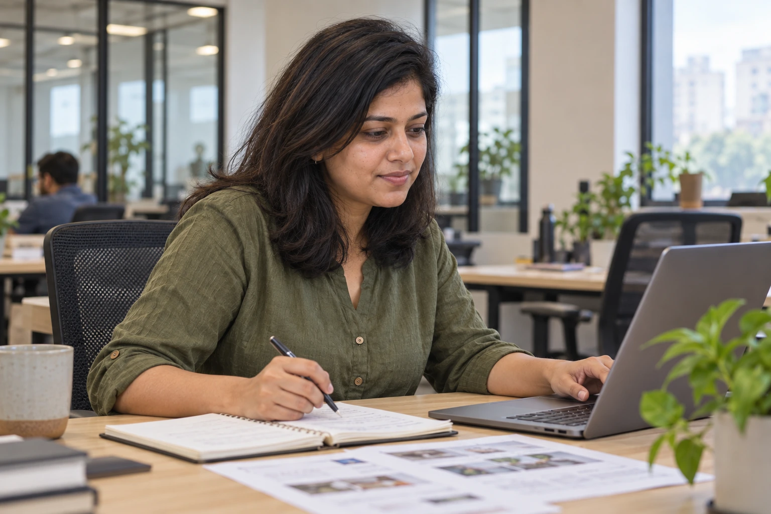 Illustrative scene of Priyanshi researching content