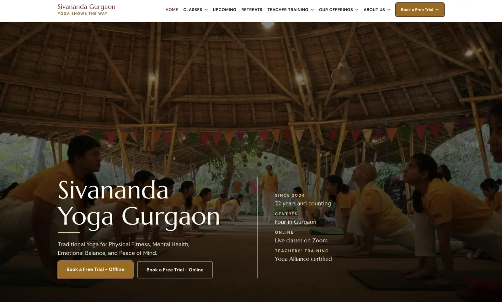 Sivananda Yoga Gurgaon homepage